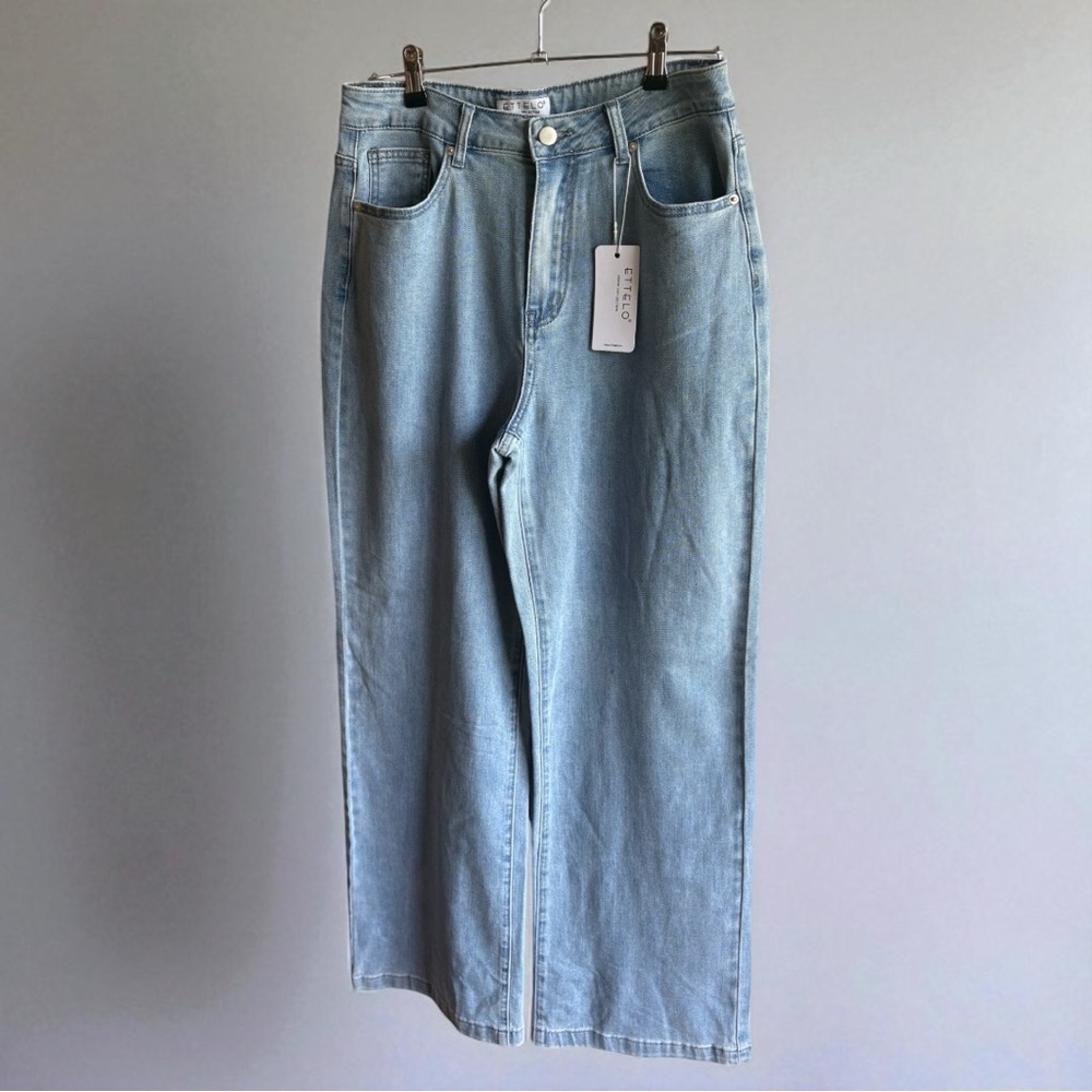 Ettelo Jeans Light Wash Stretch High Rise Straight Size 12 New - Picture 2 of 5